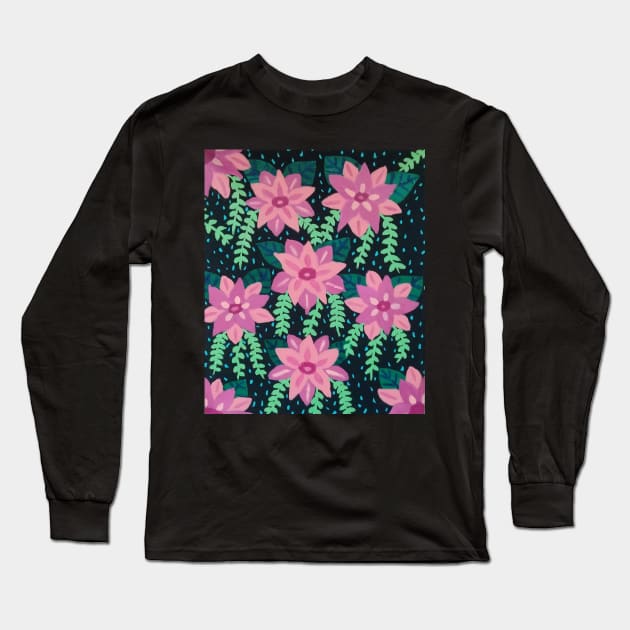 Colorful Floral on Black Background Long Sleeve T-Shirt by DanielleGensler